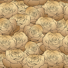 Wall Mural - Vector seamless pattern. Golden gradient rose flowers on white background