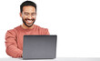 © Suresh Heyt/peopleimages.com - Man, laptop and worker smile with business work and typing email isolated on a transparent, png background. Computer, working and pc research with web project and digital data analysis with internet