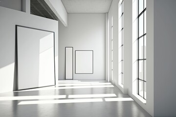 Canvas Print - n empty room with two doors and three windows. Generative AI