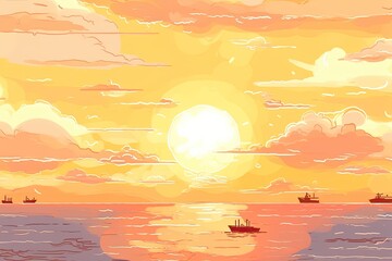 Sticker - serene sunset over a calm body of water. Generative AI