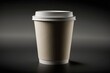© The 2R Artificiality - coffee cup sitting on a wooden table with a blurred background. Generative AI