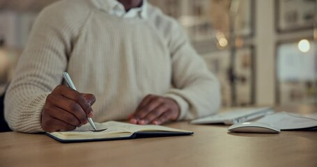 Poster - Writing, night and hands with a computer or book for corporate analysis, planning or strategy. Business, office and an employee at a desk for online research, information or deadline notes from a pc