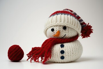 Wall Mural - cute knitted snowman with winter accessories. Generative AI