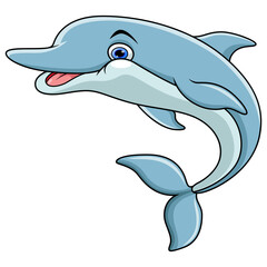 Poster - Cartoon happy blue dolphin jumping 