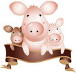 drei zauberhafte niedliche Schweine mit Banner