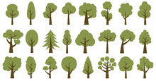 Collection Of Illustrations Of Trees. Can Be Used To Illustrate Any Nature Or Healthy Lifestyle Theme.