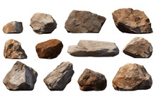 A Collection Of Large Rock Stones Isolated On A Transparent Background, Generative Ai