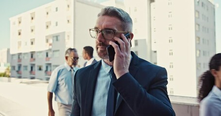 Aufkleber - Corporate, talking and businessman on a phone call at work for networking or communication. Contact, ceo and an executive mature employee or manager speaking on a mobile at the office for discussion