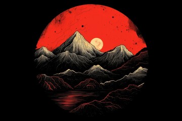Wall Mural - mountains with a full moon in the background. Generative AI