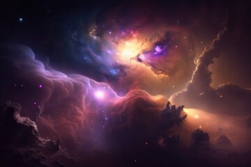 Wall Mural - mesmerizing view of a nebula with stars and clouds in the background. Generative AI