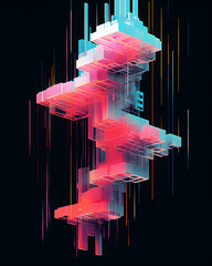 Wall Mural - Neon Geometric Glitch: Abstract Light and Color Distortions