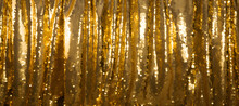 Golden Glitter Sequin Curtain Texture Banner Background 