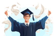 Happy Man Graduation Cartoon, AI Generated Image