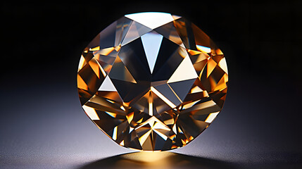 A diamond is displayed on a white surface.