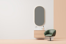 Luxury Beauty Salon With Chair And Dresser With Mirror, Mock Up Wall