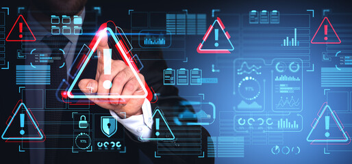Man hand using malware alert cybersecurity interface