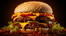 Hamburger On A Black Background  HD 8K Wallpaper Stock Photographic Image