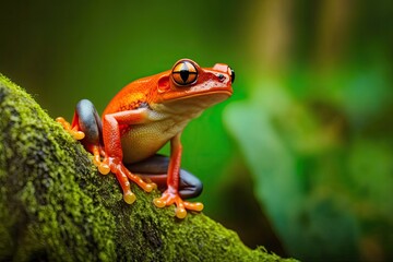 Sticker - Red Frog Perched on a Tree Branch. Generative AI