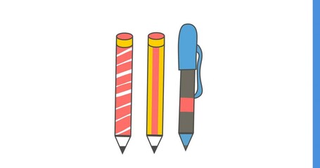 Poster - Animation of pencil and pen school icons on white background