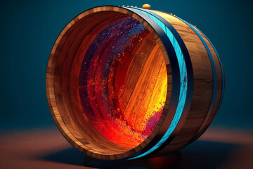 Fototapete - A digitally manipulated image of a wine barrel, incorporating abstract elements and vibrant colors to create a visually striking and unique composition.  Generative AI technology.
