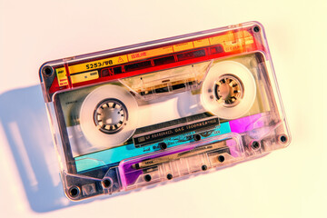 Aufkleber - An image of a cassette tape labeled with handwritten song titles, reminiscent of homemade mixtapes and personal music compilations.  Generative AI technology.