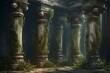 Antique columns old forest. Generate Ai