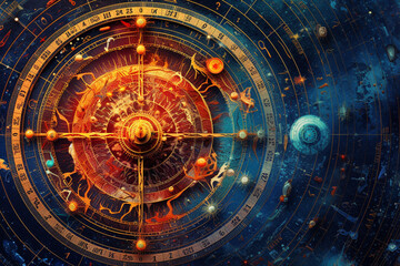 Aufkleber - An abstract celestial map inspired by Sumerian astronomy, with cosmic patterns and vibrant colors.  Generative AI technology.