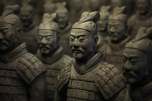 An Image Showcasing Abstract Representations Of The Terracotta Warriors And Horses Of Emperor Qin Shi Huang's Mausoleum.