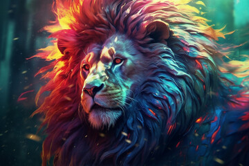 An abstract depiction of a Persian lion, with flowing lines and majestic hues. Generative AI technology.