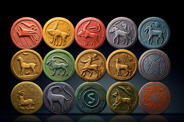 Poster - An image showcasing abstract interpretations of Harappan seals, with intricate motifs and a warm color palette.  Generative AI technology.