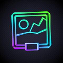 Glowing neon line Picture icon isolated on black background. Vector