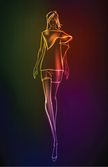 Wall Mural - Hand-drawn fashion model from a neon. A light girl's. Fashion girl.