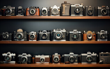 Wall Mural - Vintage Camera Collection. A Journey Through Photography History. Generative Ai