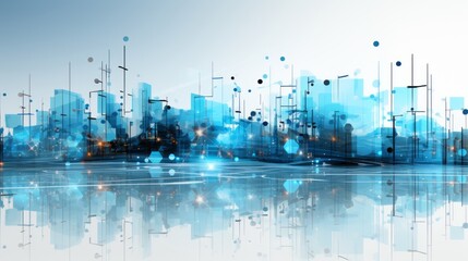 Clean White Technology Backdrop. Light Blue Technology Background. Digital Design.