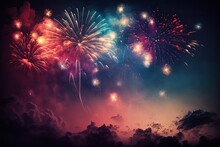 Vibrant Fireworks Show Lighting Up The Night Sky. Generative AI