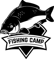 Wall Mural - Set of carp fishing emblems in monochrome style. Carp fish logo, label, sign, poster, badge.