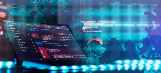 Wall Mural - notebook closeup photo. css, javascript and html usage. monitor closeup of function source code. abs