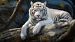Majestic white tiger resting regally on a rock Generative AI