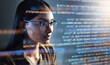 © Malambo C/peopleimages.com - Software, data hologram and woman with code analytics, information technology and gdpr overlay. Programmer coding or IT person in glasses reading html script, programming and cyber security research