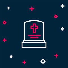 Sticker - Line Grave with tombstone icon isolated on blue background. Colorful outline concept. Vector