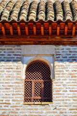 Wall Mural - Architecture features in Alhambra, Granada, Spain. Palace and fort complex built in the year 1238