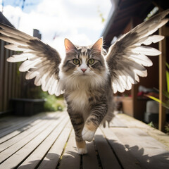 Sticker - A cat spreading its wings and preparing to fly