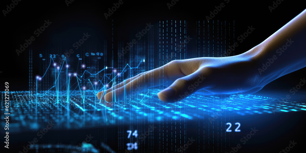 New generation of real time data visualization dashboard. market, share, research data. Hand edited generative AI.