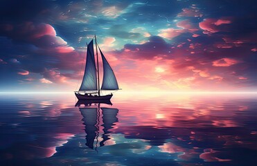 Wall Mural - Sailing under starry sky. Digital artwork painting.