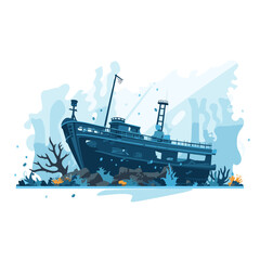 Wall Mural - sunken ship underwater vector flat minimalistic isolated illustration