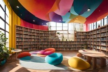 A Contemporary Library With A Vibrant Children's Section, Colorful Reading Nooks, And Interactive Learning Spaces, Fostering A Love For Reading And Exploration.