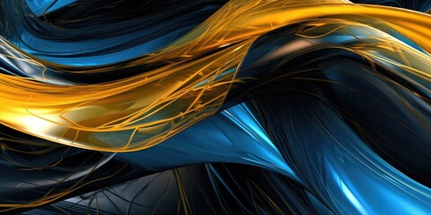 Wall Mural - The artistic abstract twisted and tangled imagination in the style of azure gold black plastic wrap. Generative AI AIG27.