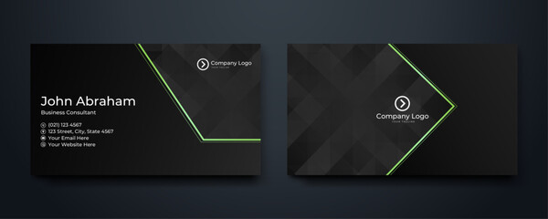 Luxury and elegant black green business cards template on black background.
