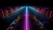 Night Drive on an Otherworldly Road with Glowing Neon Lights in Indigo, Violet, Bronze, Magenta, Orange and Cyan Colors Generative AI