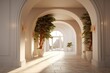 © Boss - Interior Design of a Huge Mansion with the Style of a Monaster, Some Vegetation and Plants. Generative AI.